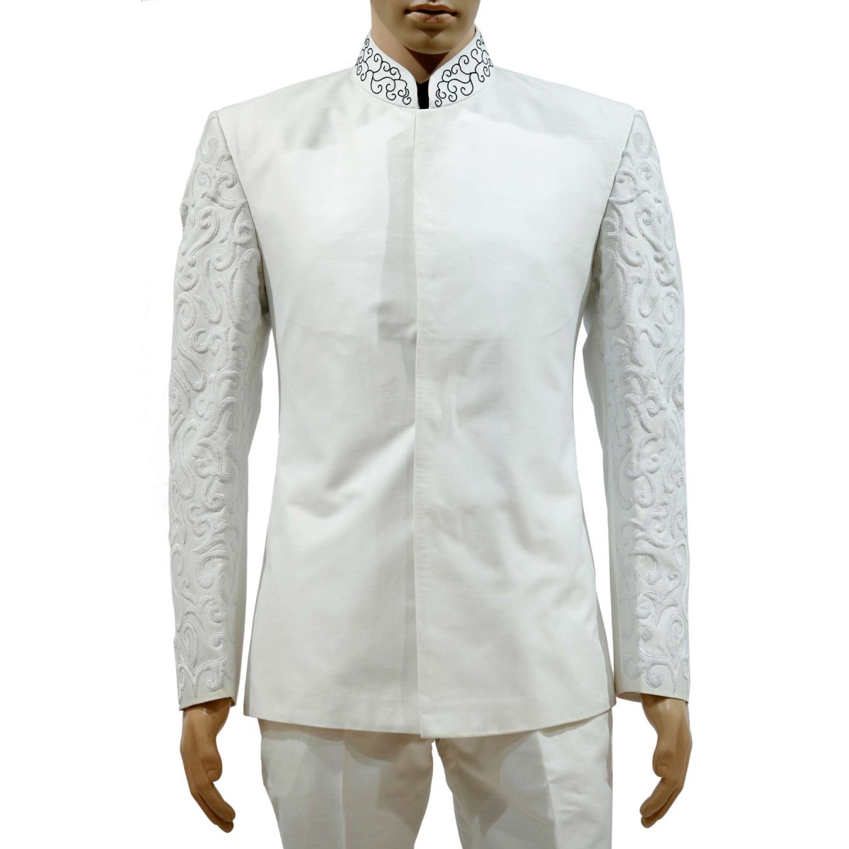 Aum Design Off White Light Western Embroidered Jodhpuri With Narrow