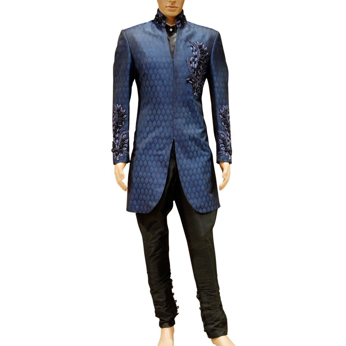 Aum Design Men S Brocade Indo Western Smart Blue Sherwani ··· sherwani for men designer sherwani designs wedding groom boys men styles indo western sherwani suit dress jodhpuri suits. aum occasion wear aum occasion wear