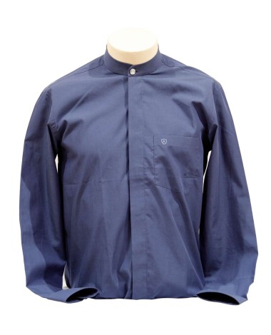 AUM DESIGN BLUE BAN COLLARED SHIRT WITH CRYSTAL BUTTON
