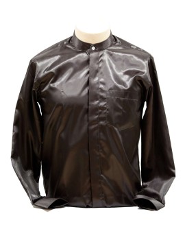 AUM DESIGN BLACK BAN COLLARED SHIRT WITH CRYSTAL BUTTON