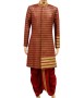 AUM DESIGN MULTICOLOR MAROON AND GOLDEN SHERWANI AND PANNELED INDOWESTERN OUTFIT DHOTI